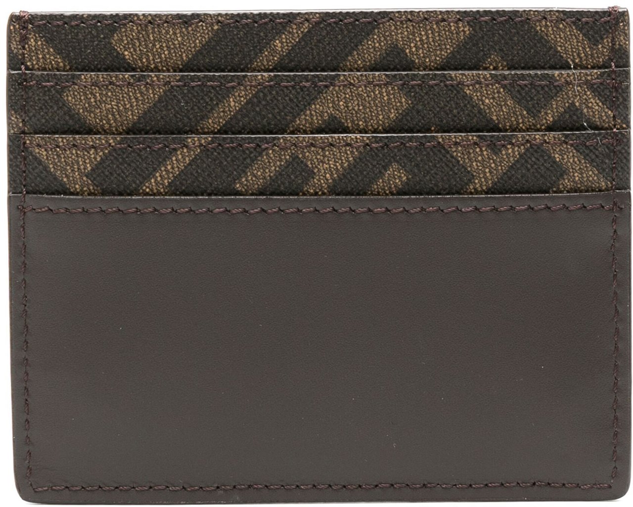 Fendi Squared FF Motif Leather Canvas Card Case Zwart