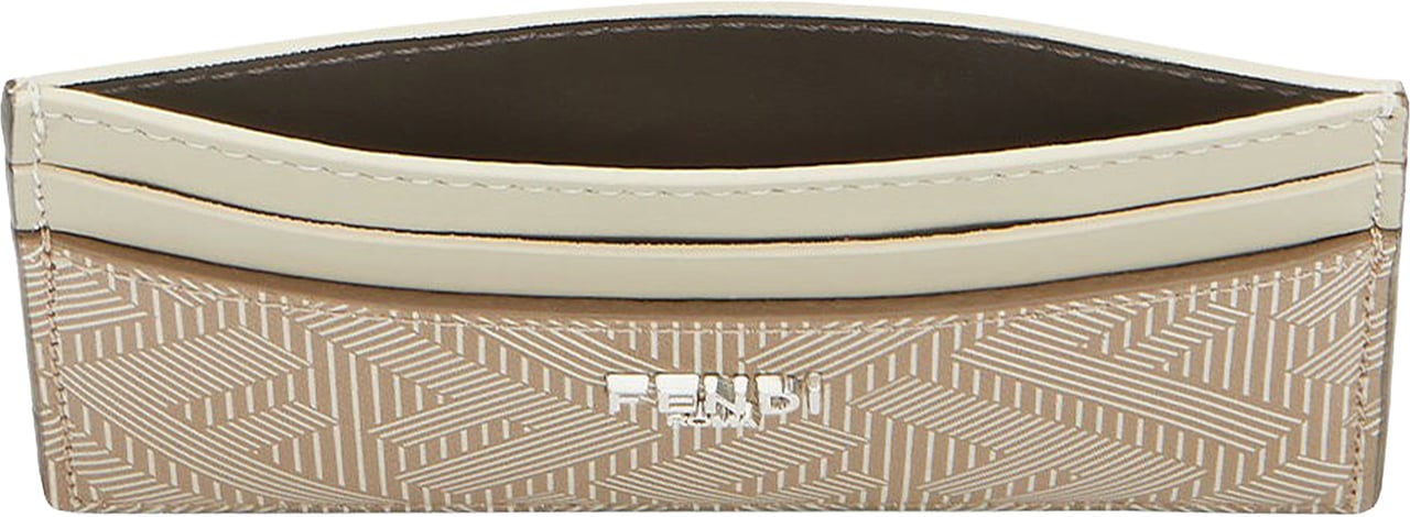 Fendi Shadow FF Pattern Leather Metallic Card Case Neutraal