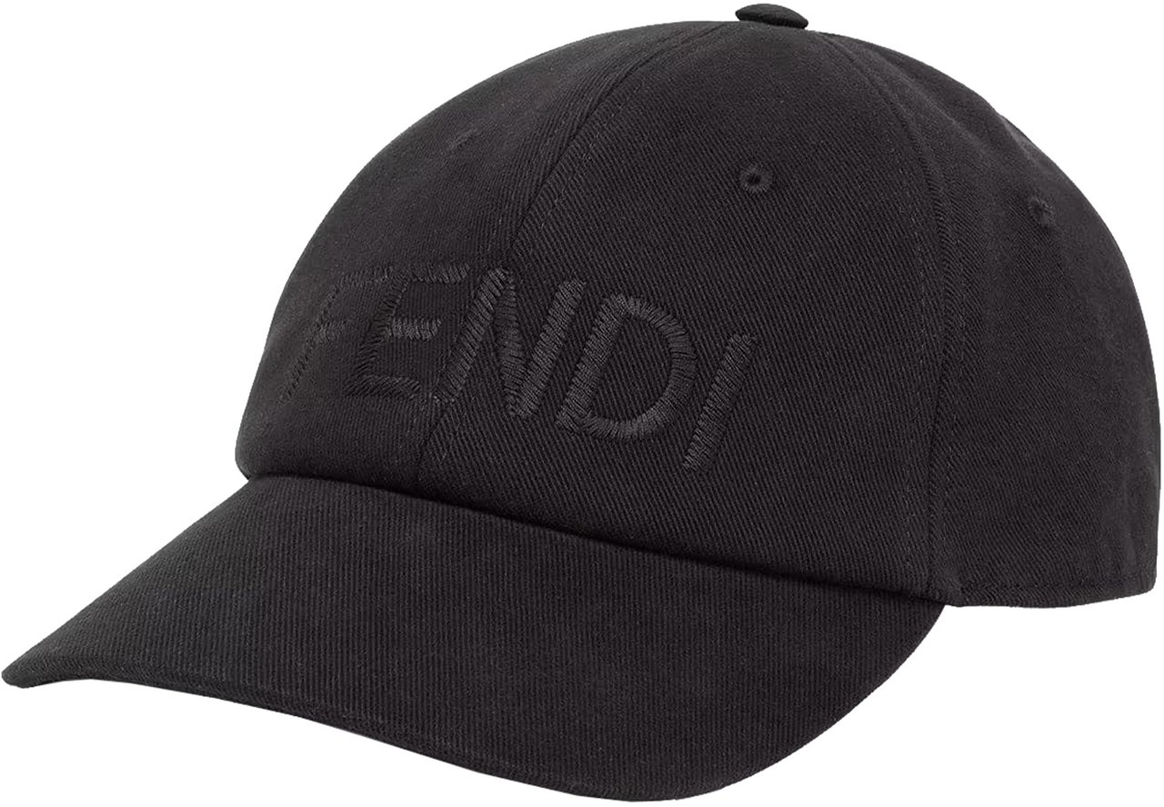 Fendi Cotton Canvas Embroidered Fendi Roma Cap Zwart