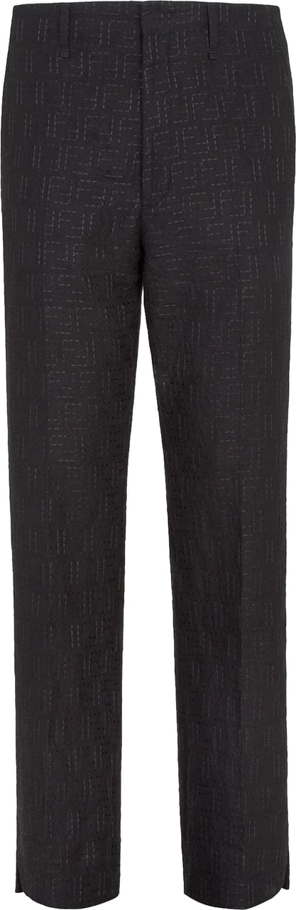 Fendi Tailored Black Linen Cropped Side-Slit Trousers Zwart