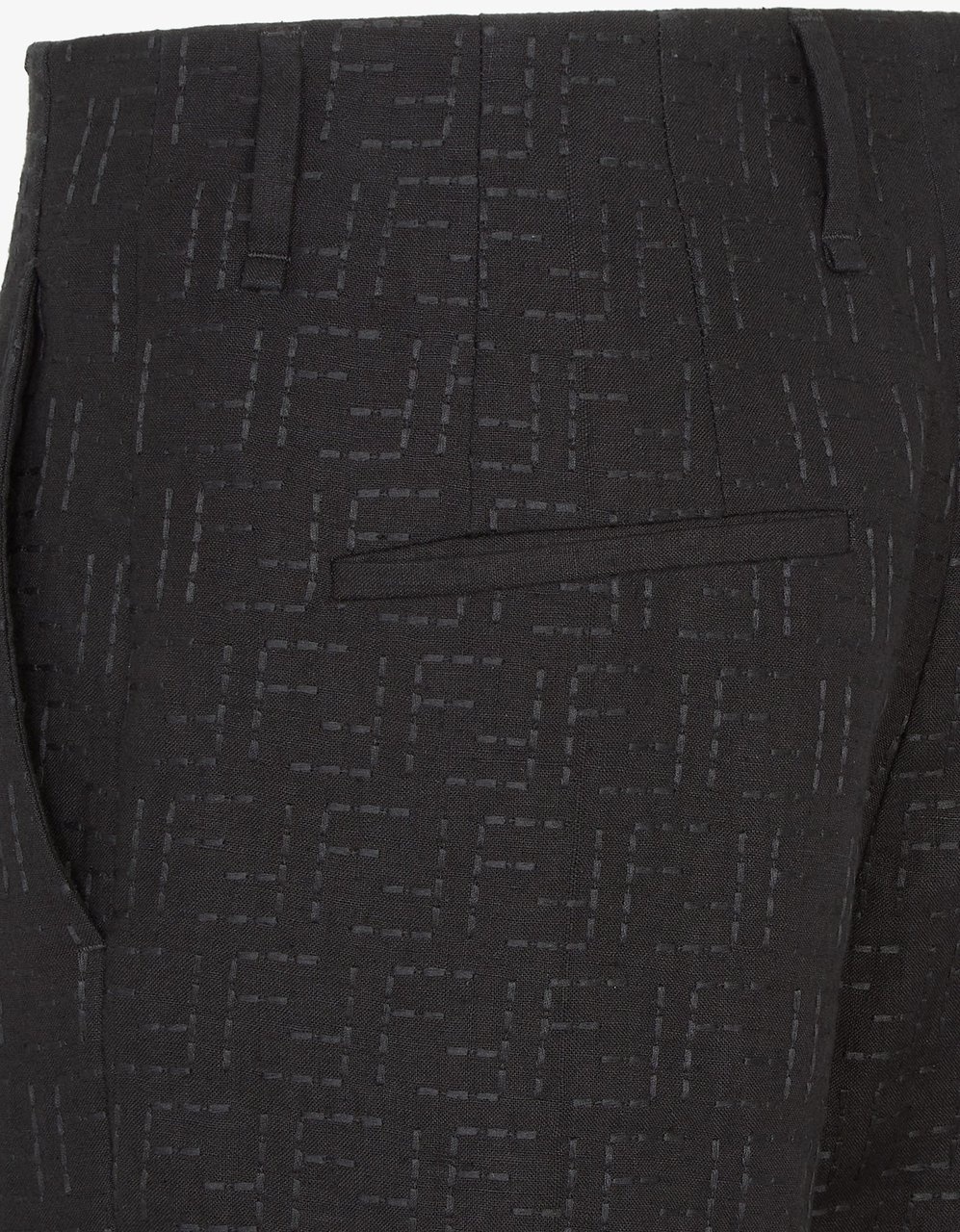 Fendi Tailored Black Linen Cropped Side-Slit Trousers Zwart