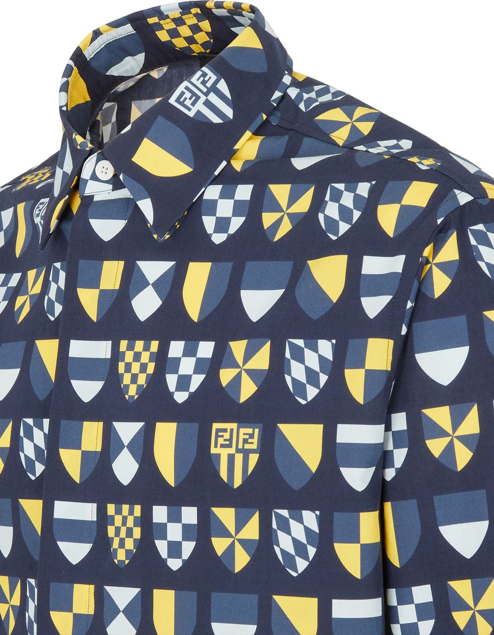 Fendi Deep Blue Geometric Shield Pattern Shirt Grijs
