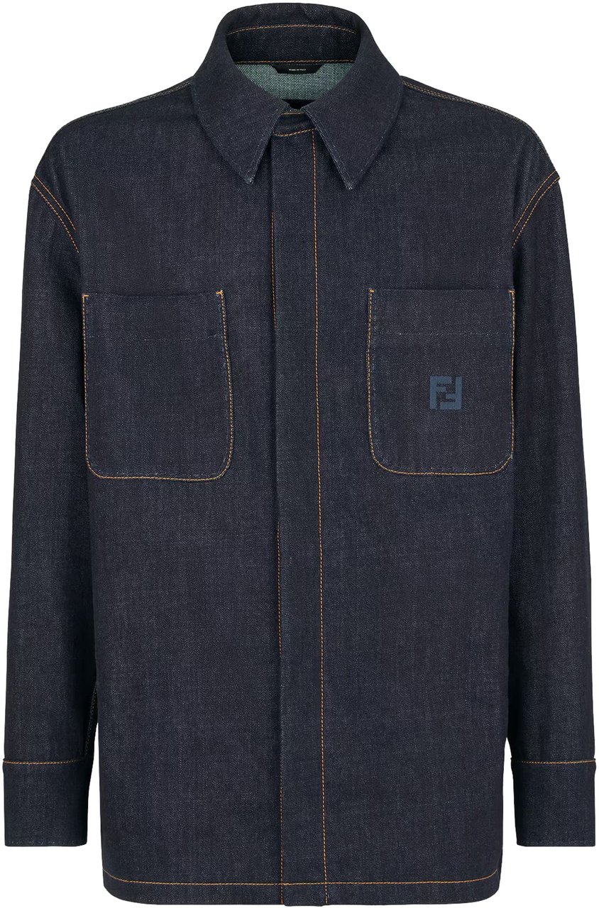 Fendi Selleria Structured Dark Blue Denim Jacket Zwart