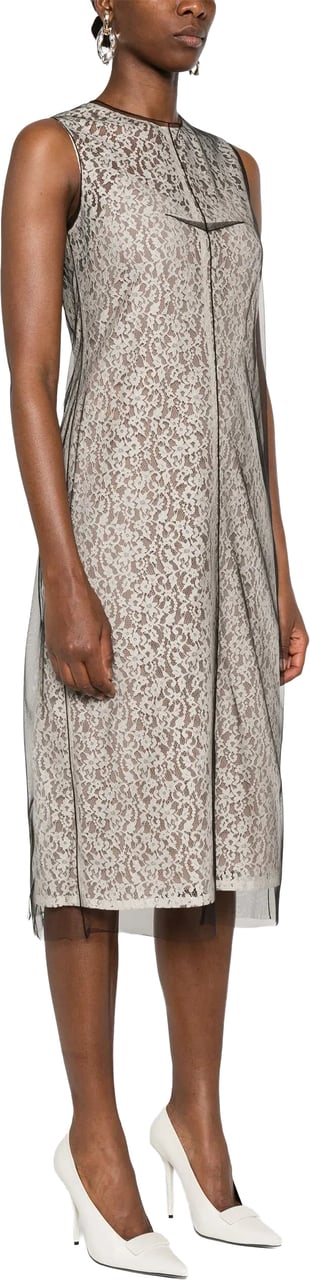 Fendi Lace Midi Double-Layer Tulle Effect Dress Grijs