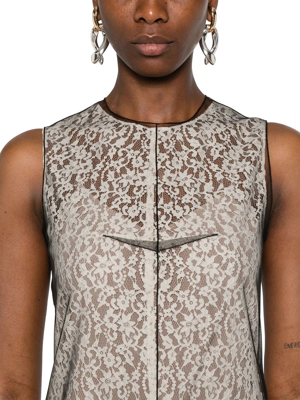Fendi Lace Midi Double-Layer Tulle Effect Dress Grijs