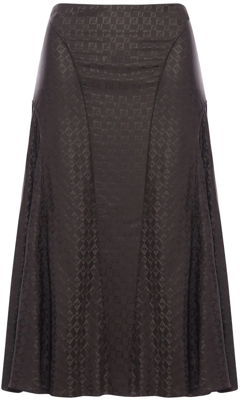 Fendi Chess FF Brown Flared Checkerboard Skirt Zwart