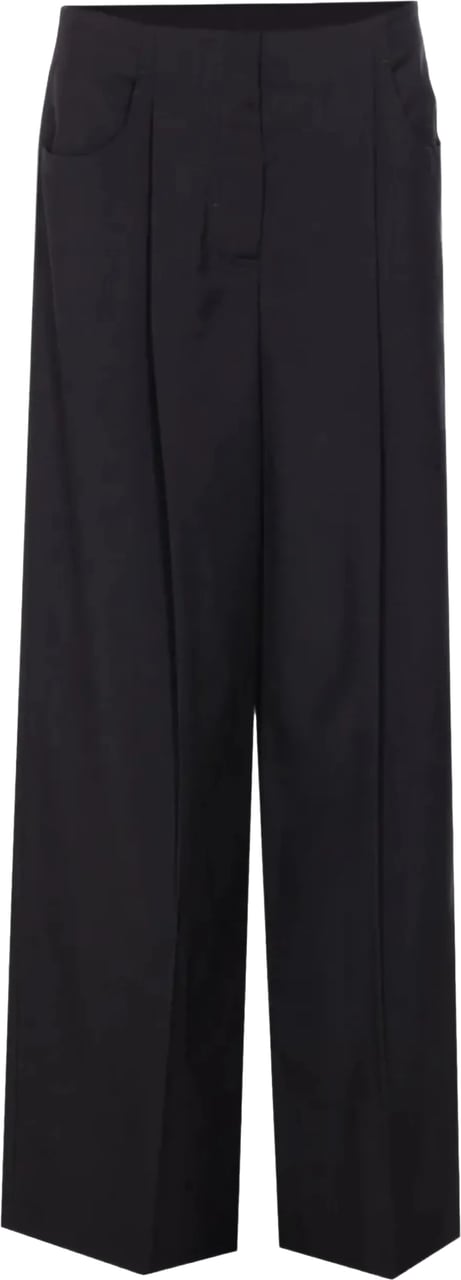 Fendi Wide-Leg Cropped Black Wool Tailored Trousers Zwart
