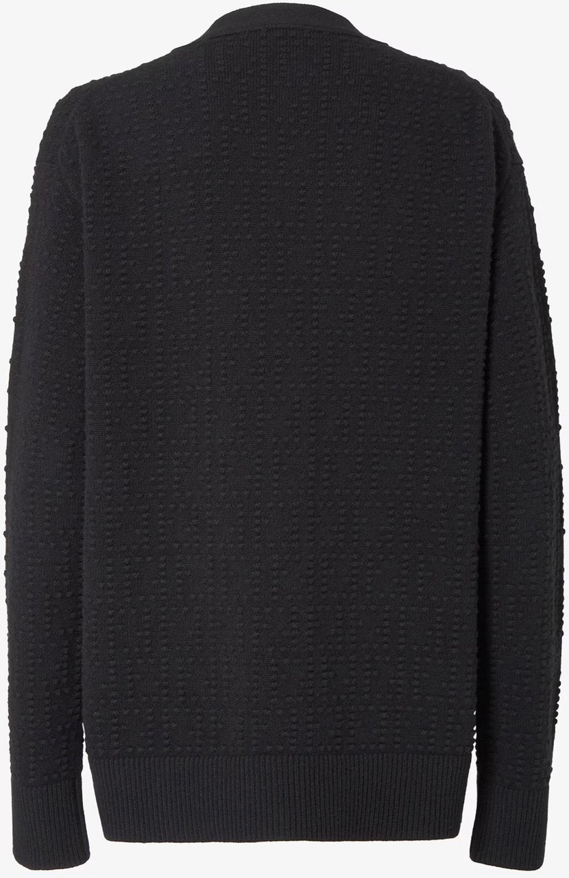 Fendi Textured Knit Cardigan with Deep V-Neckline and Ribbed Trims Zwart