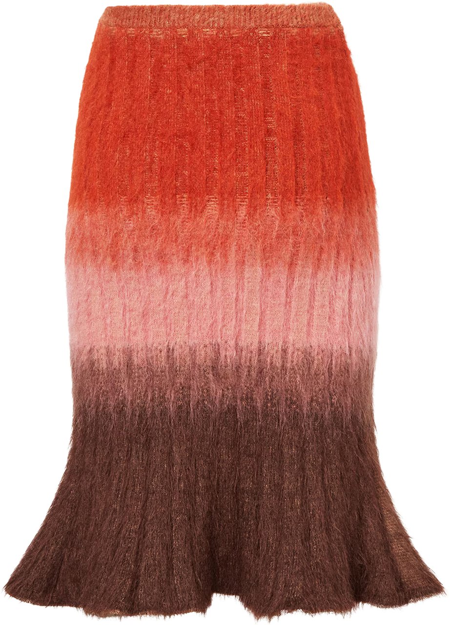 Fendi Orange Gradient Ribbed Wool Flared Skirt Rood