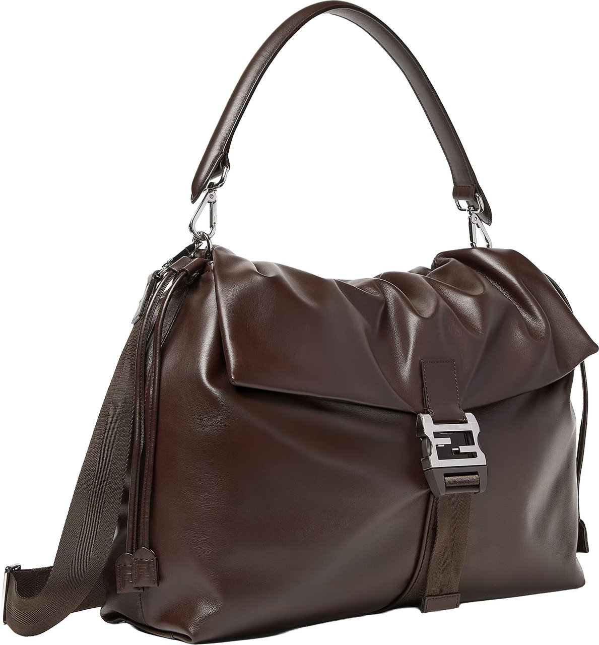 Fendi Mamma Baguette Ruched Brown Leather Bag Grijs