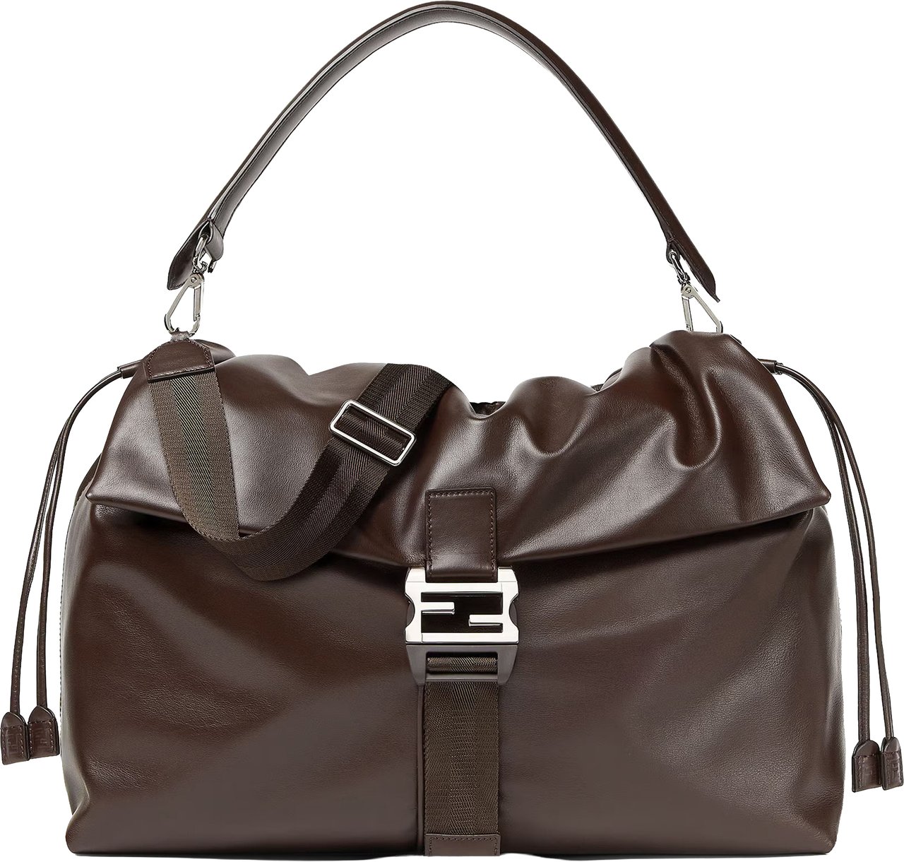 Fendi Mamma Baguette Ruched Brown Leather Bag Grijs