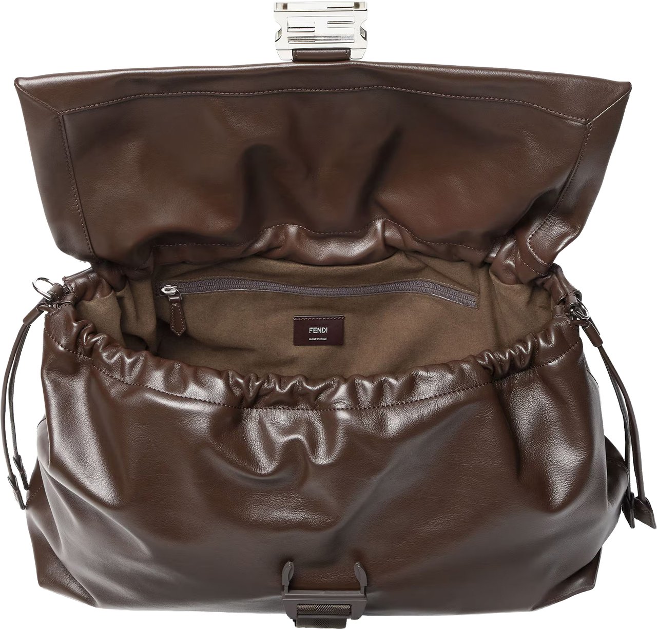Fendi Mamma Baguette Ruched Brown Leather Bag Grijs