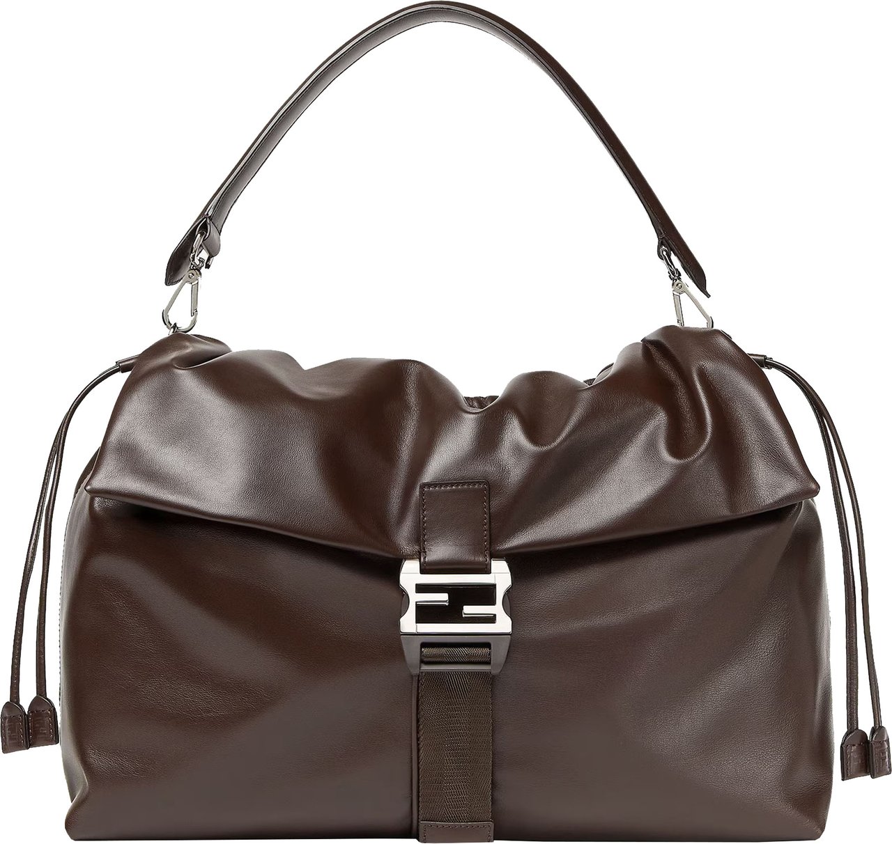 Fendi Mamma Baguette Ruched Brown Leather Bag Grijs