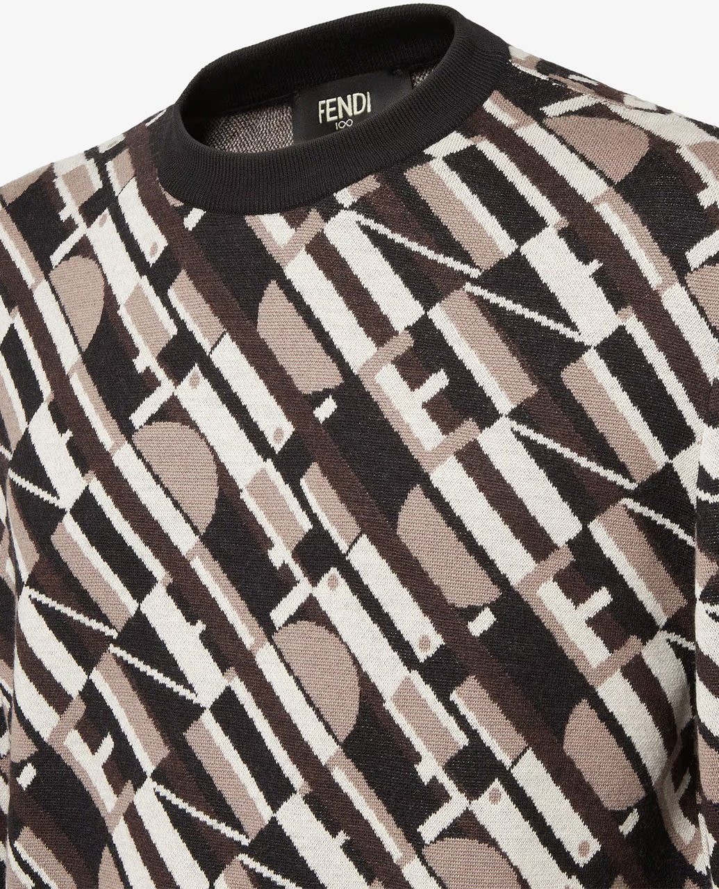 Fendi Long-Sleeve Geometric Pattern Crewneck Black Sweater Zwart