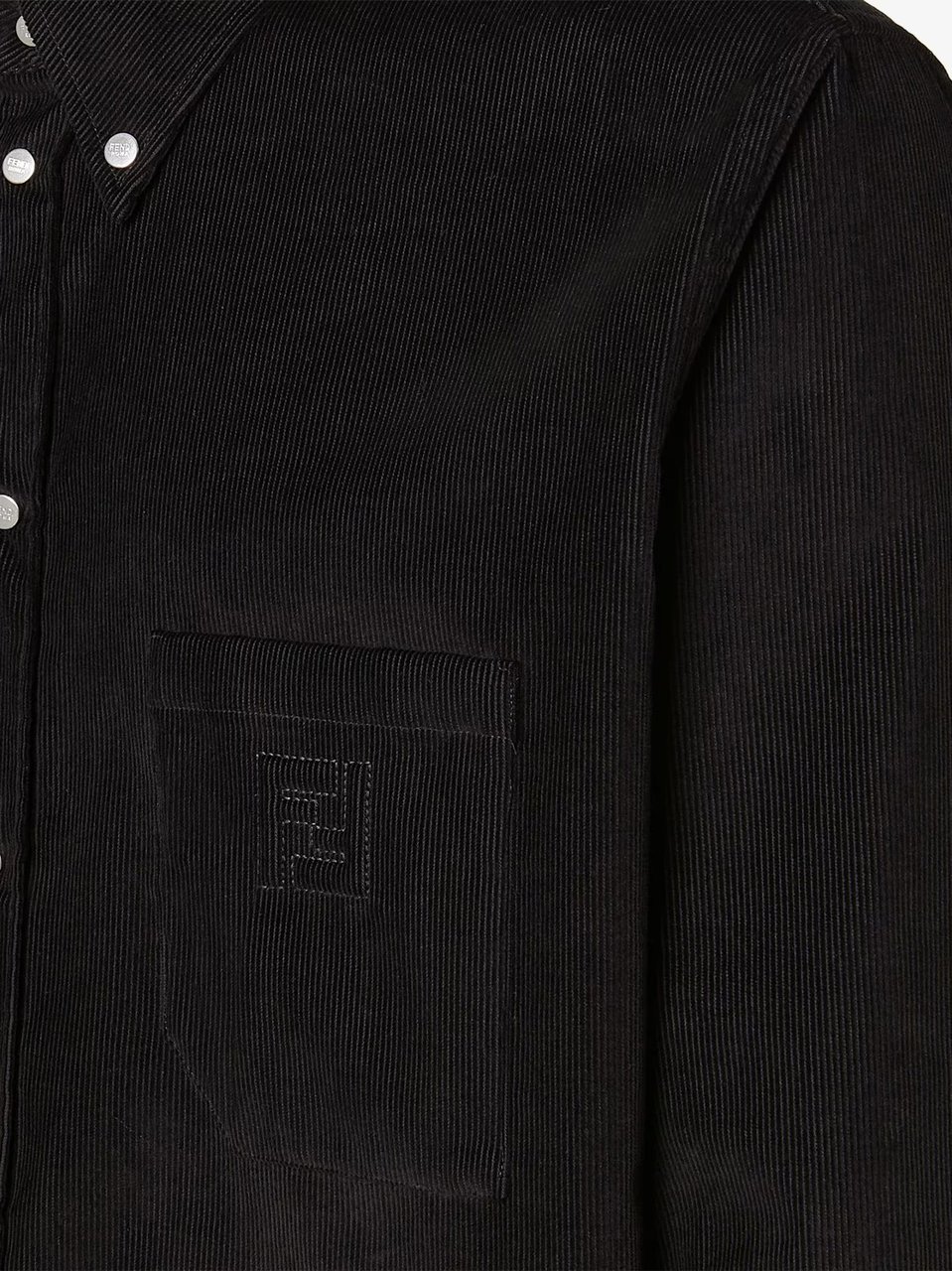 Fendi Black Corduroy Button-Down Chest Pocket Shirt Zwart
