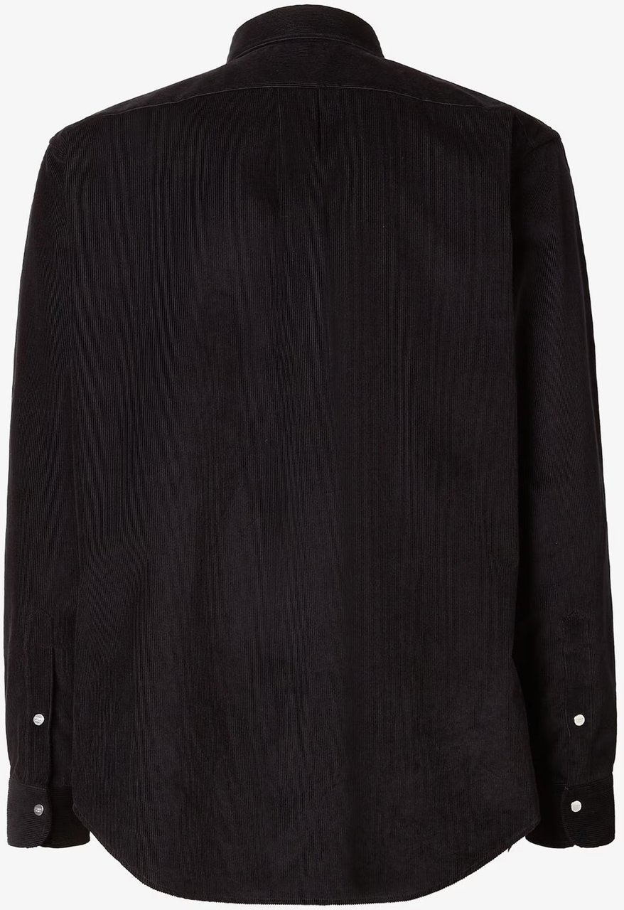 Fendi Black Corduroy Button-Down Chest Pocket Shirt Zwart