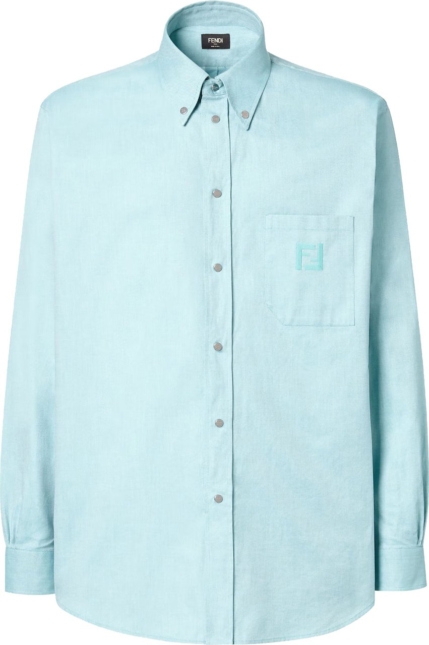 Fendi Comfort Oxford Light Blue Embroidered Shirt Blauw