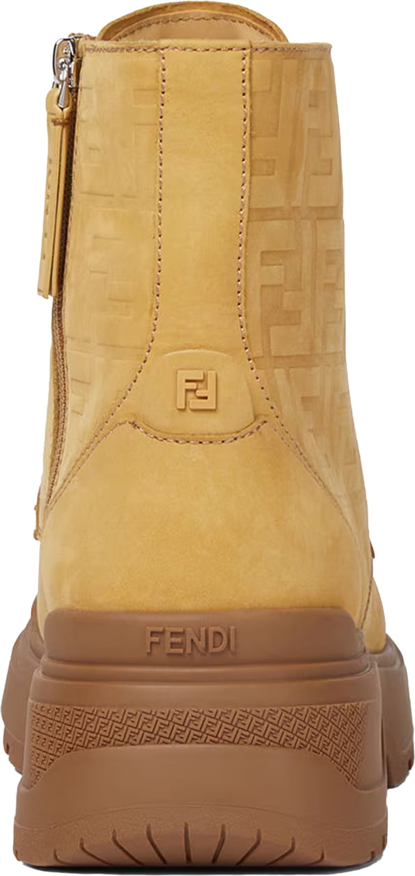 Fendi High-Top Nubuck Leather Embossed Pattern Boots Bruin