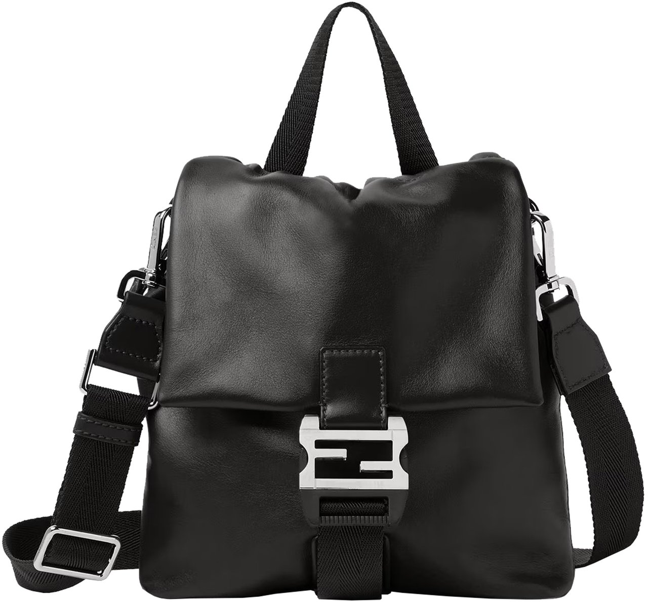 Fendi Baguette Crossbody Vit Malib Smooth Leather Bag Zwart