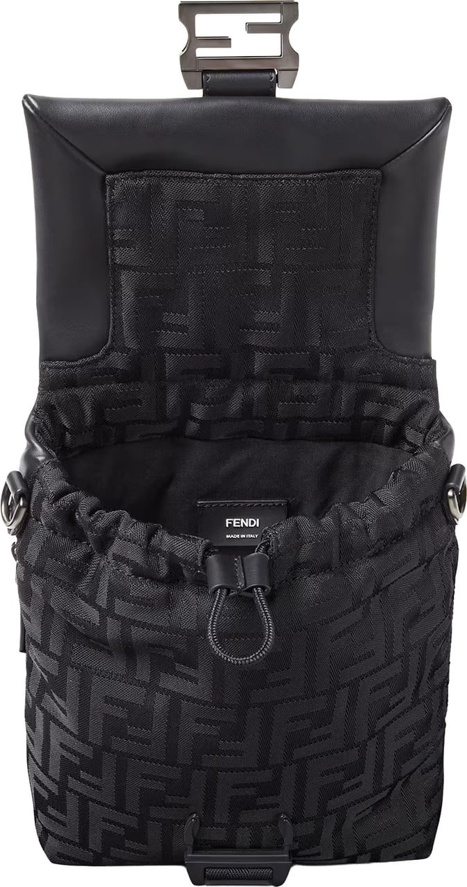 Fendi Baguette Cross Nylon FF Embossed Bag Zwart