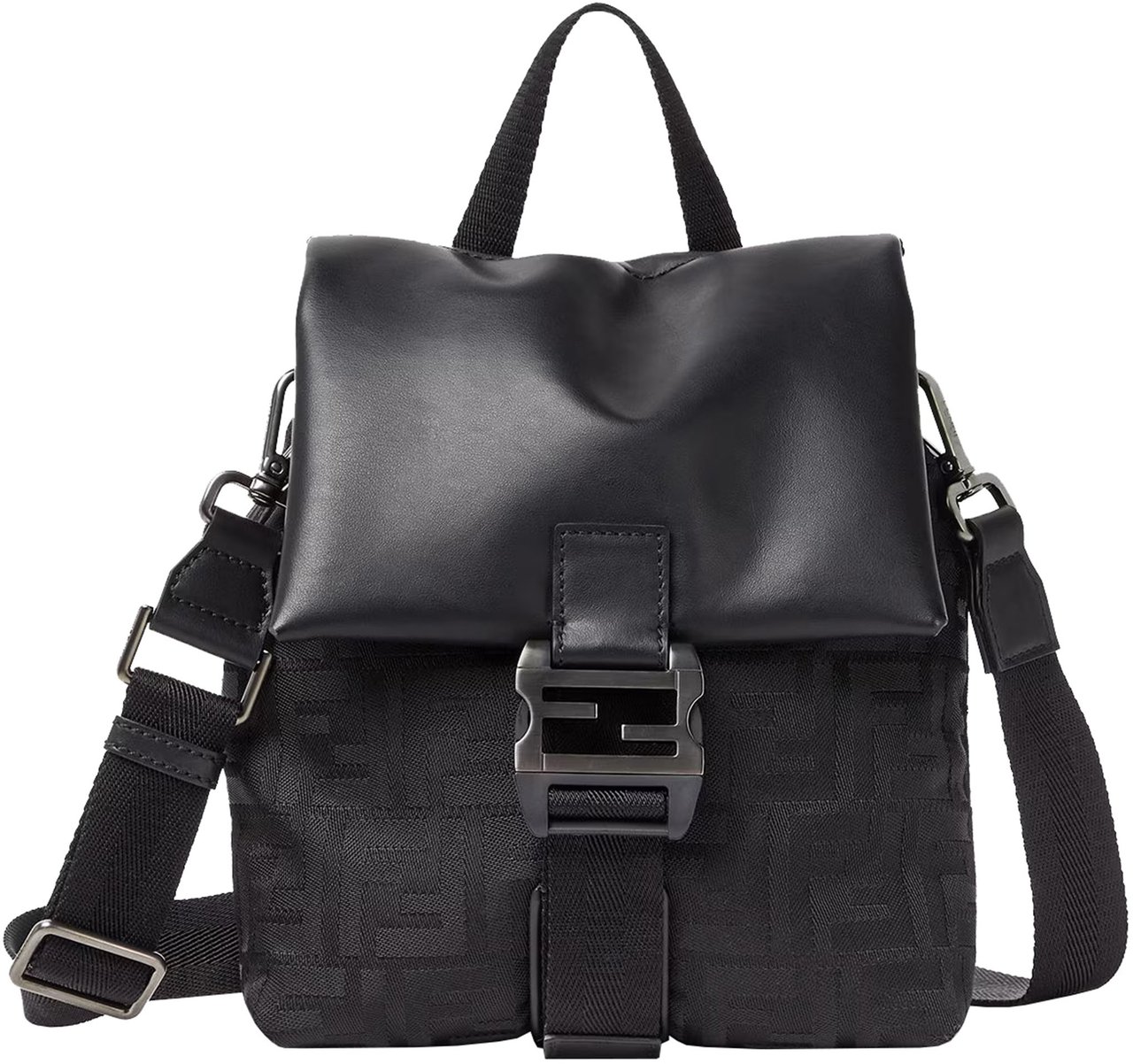 Fendi Baguette Cross Nylon FF Embossed Bag Zwart