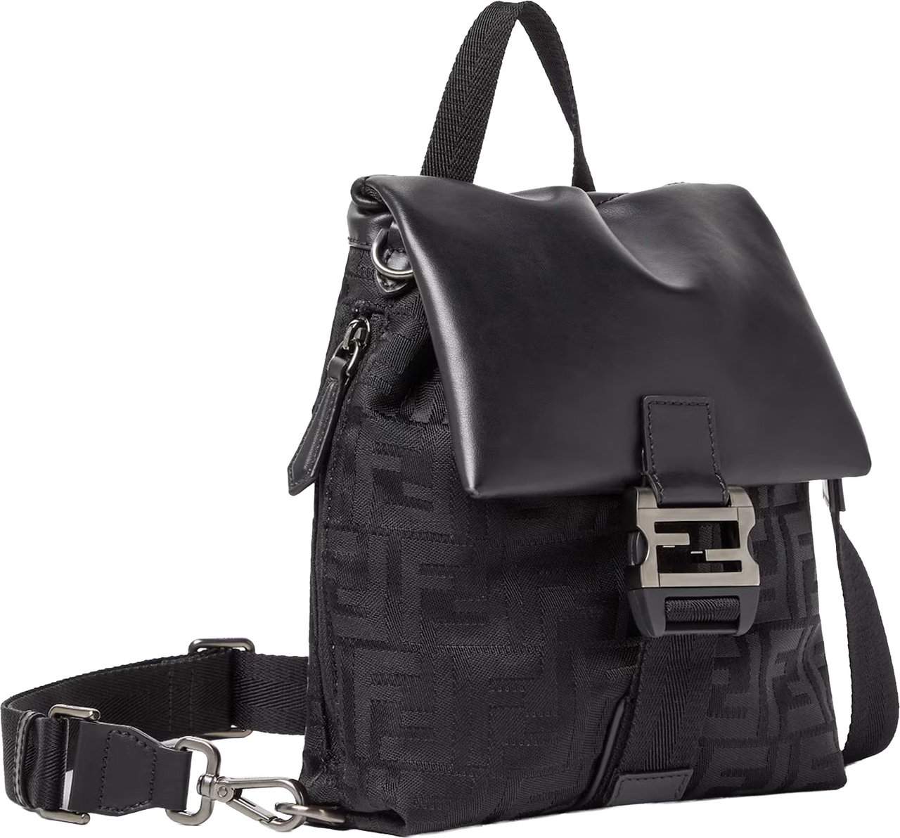 Fendi Baguette Cross Nylon FF Embossed Bag Zwart