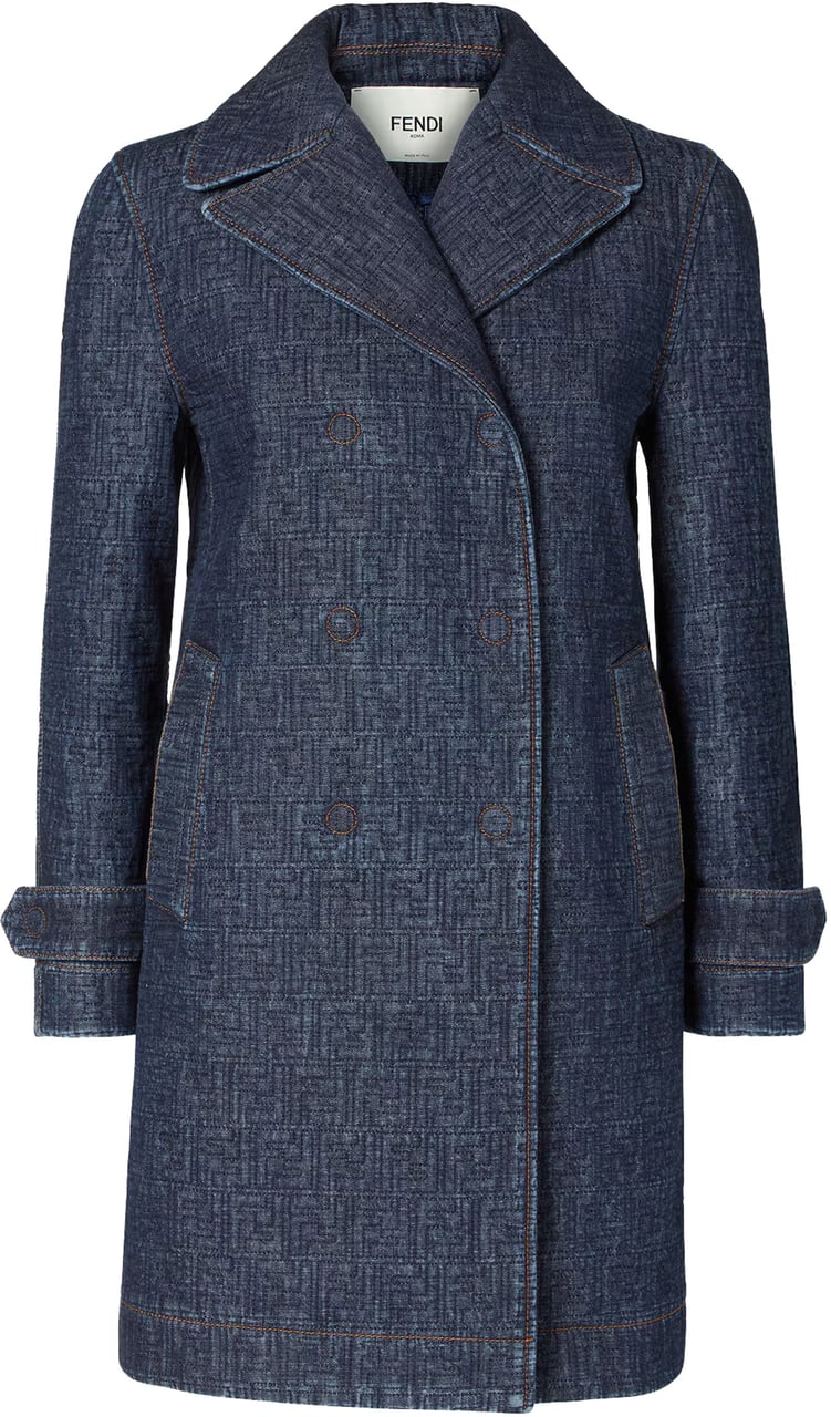 Fendi Caban FF Padded Double-Breasted Denim Coat Grijs