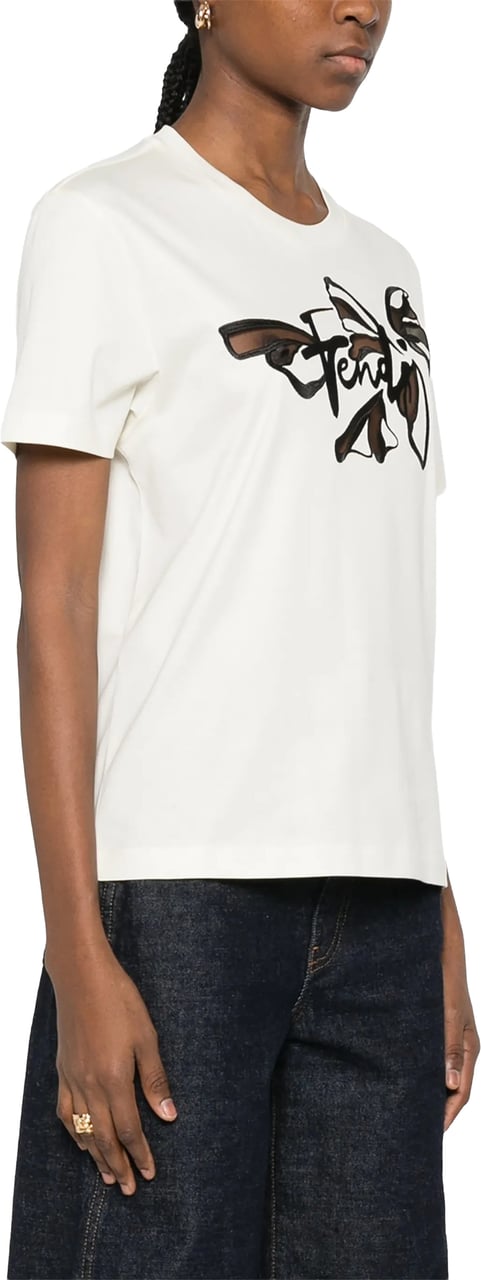 Fendi Nigthfly Off-White Abstract Butterfly Graphic T-Shirt Wit