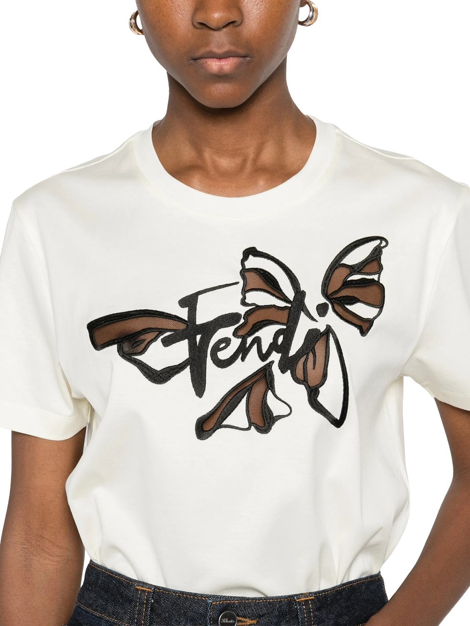 Fendi Nigthfly Off-White Abstract Butterfly Graphic T-Shirt Wit