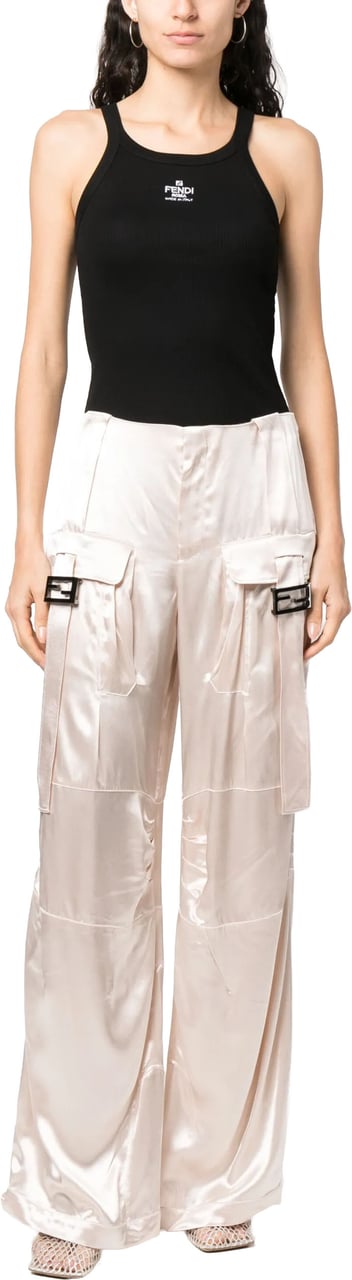 Fendi Ribbed Cotton Jersey Square Neck Tank Zwart