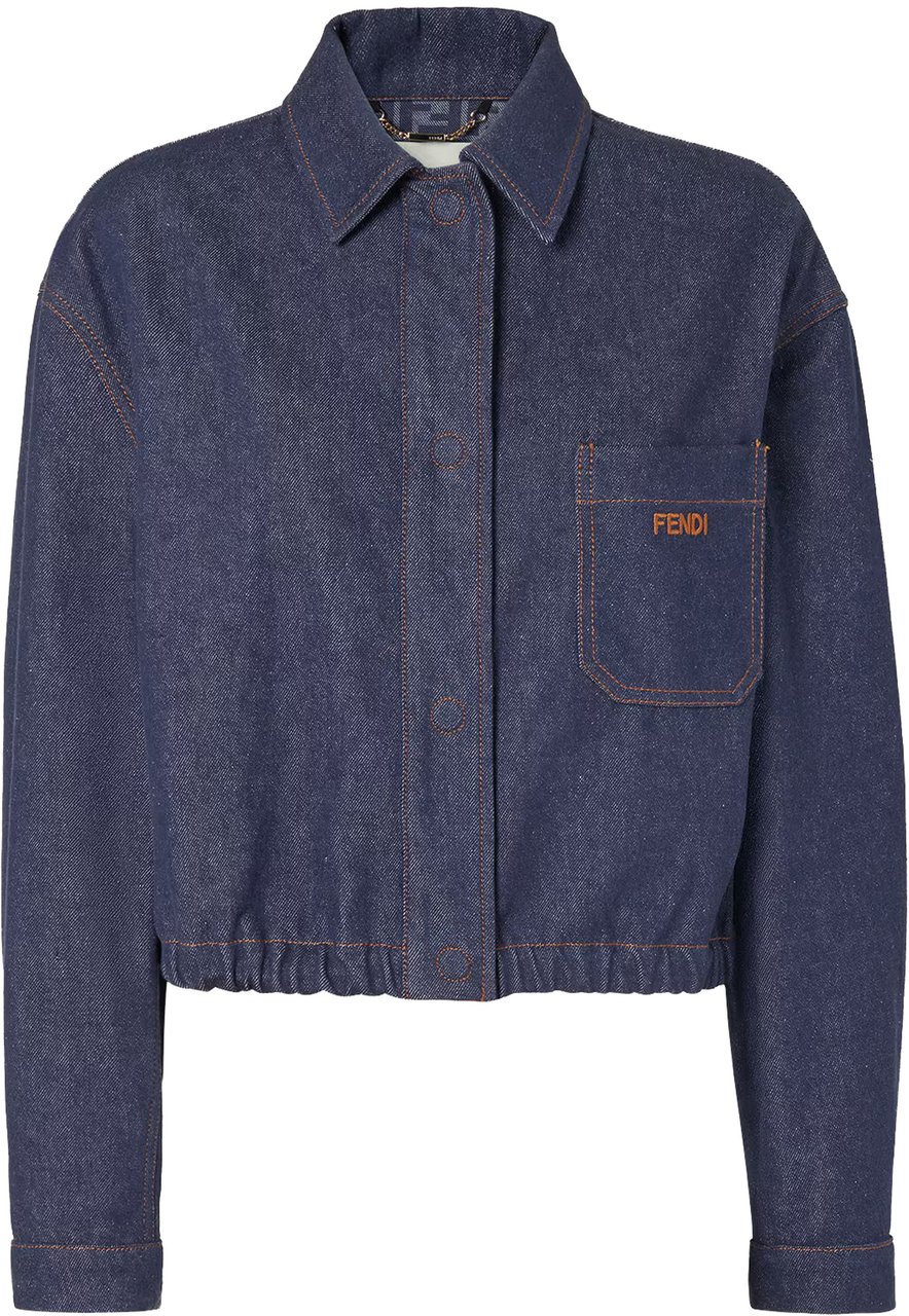 Fendi Ff Reverse Den Boxy Cropped Denim Jacket Grijs
