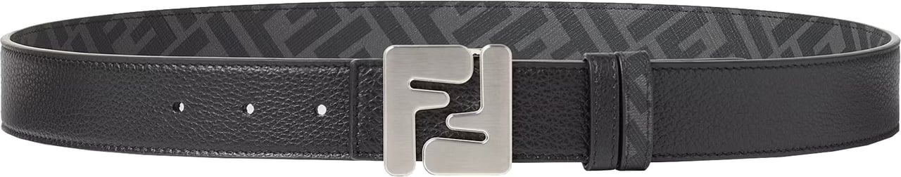 Fendi FF Rev Reversible Textured Leather Belt Grijs