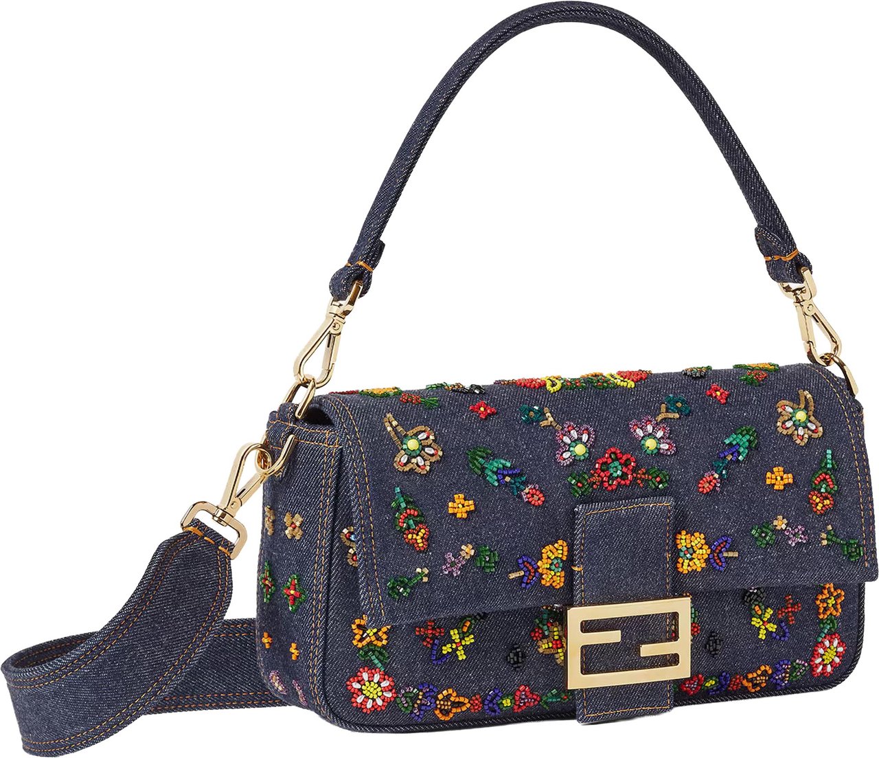 Fendi Blue Baguette Denim Ricamo Bag Grijs