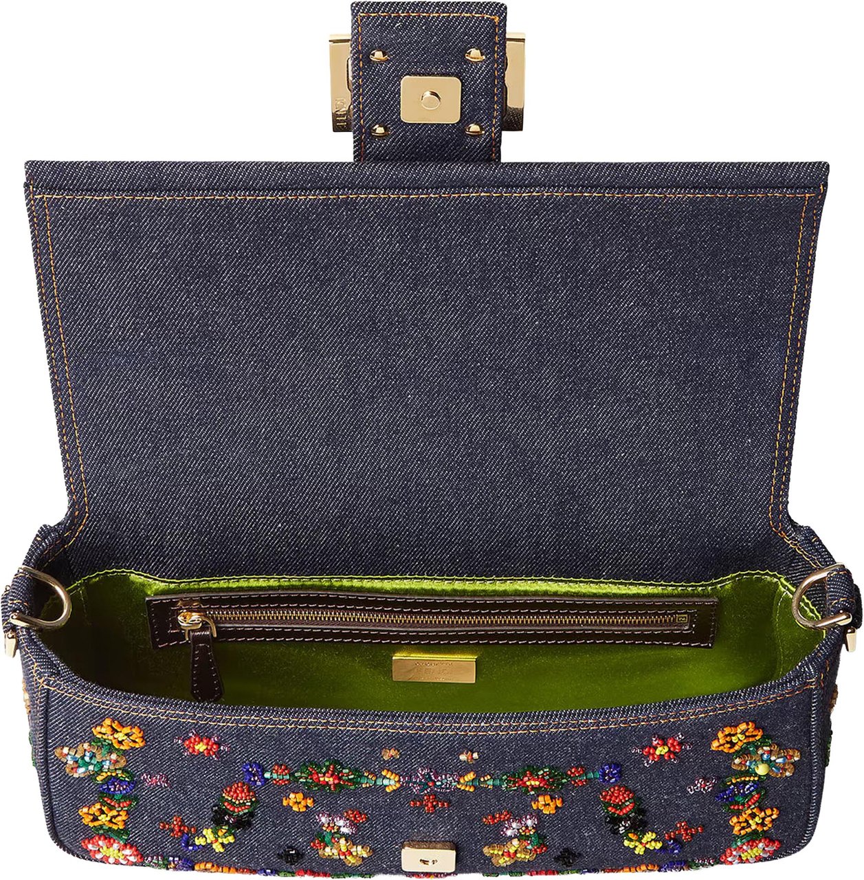 Fendi Blue Baguette Denim Ricamo Bag Grijs