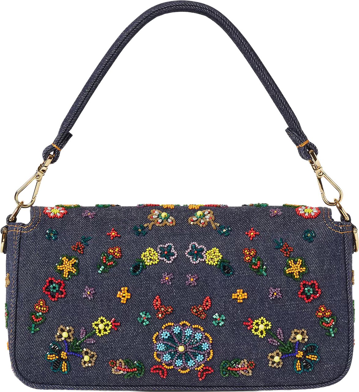 Fendi Blue Baguette Denim Ricamo Bag Grijs
