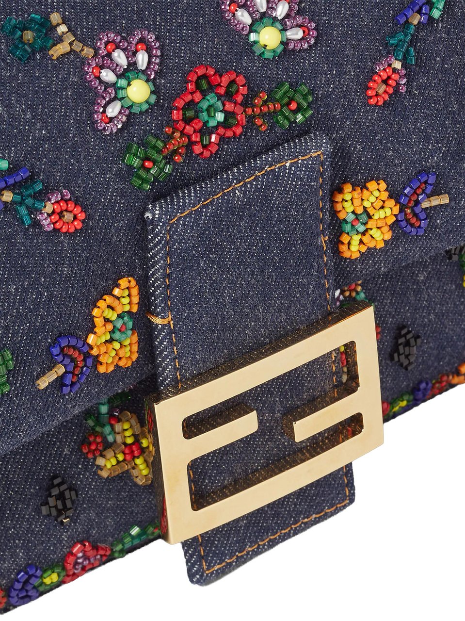 Fendi Blue Baguette Denim Ricamo Bag Grijs