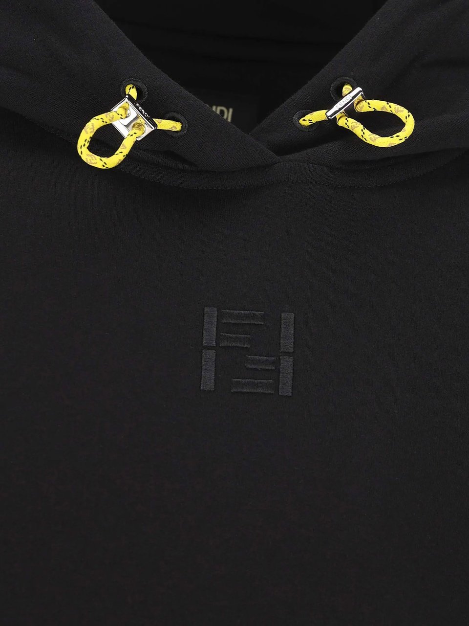 Fendi Ff Black Hoodie Yellow Drawstring Hoodies Zwart