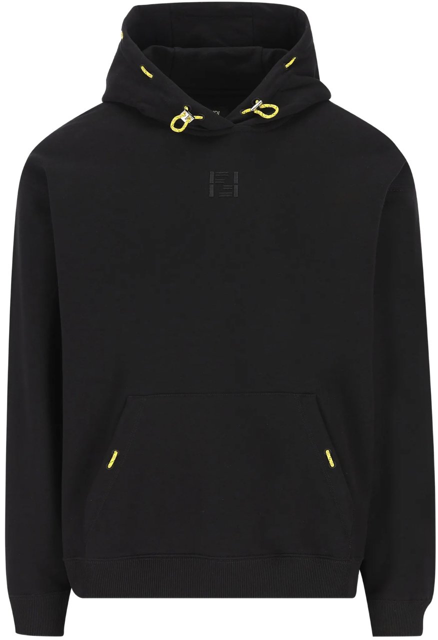 Fendi Ff Black Hoodie Yellow Drawstring Hoodies Zwart