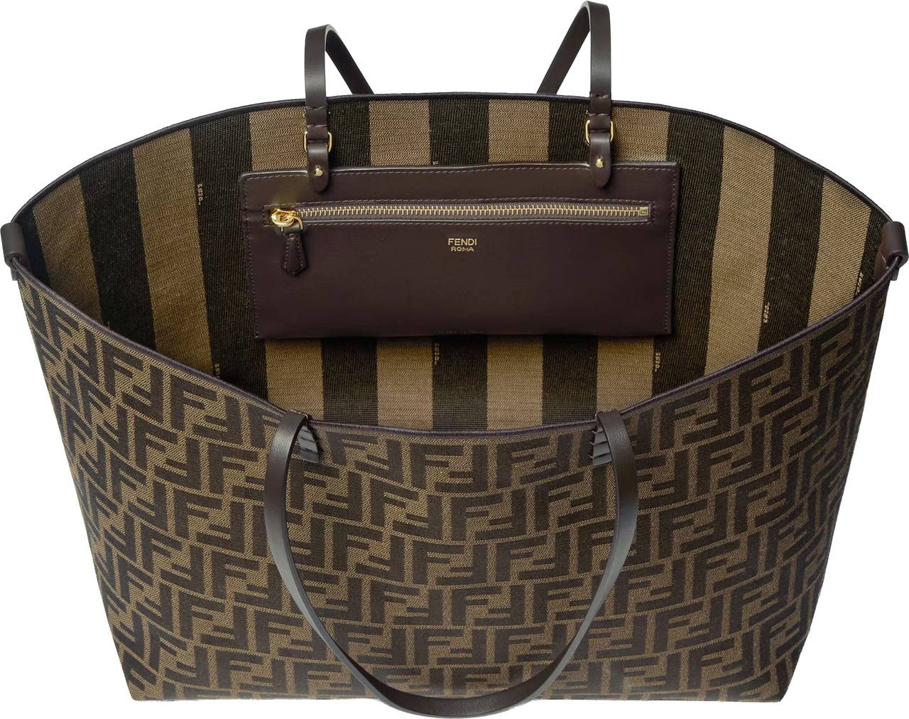 Fendi Monogram Tote Bag with Structured Form and Zip Pocket Bruin