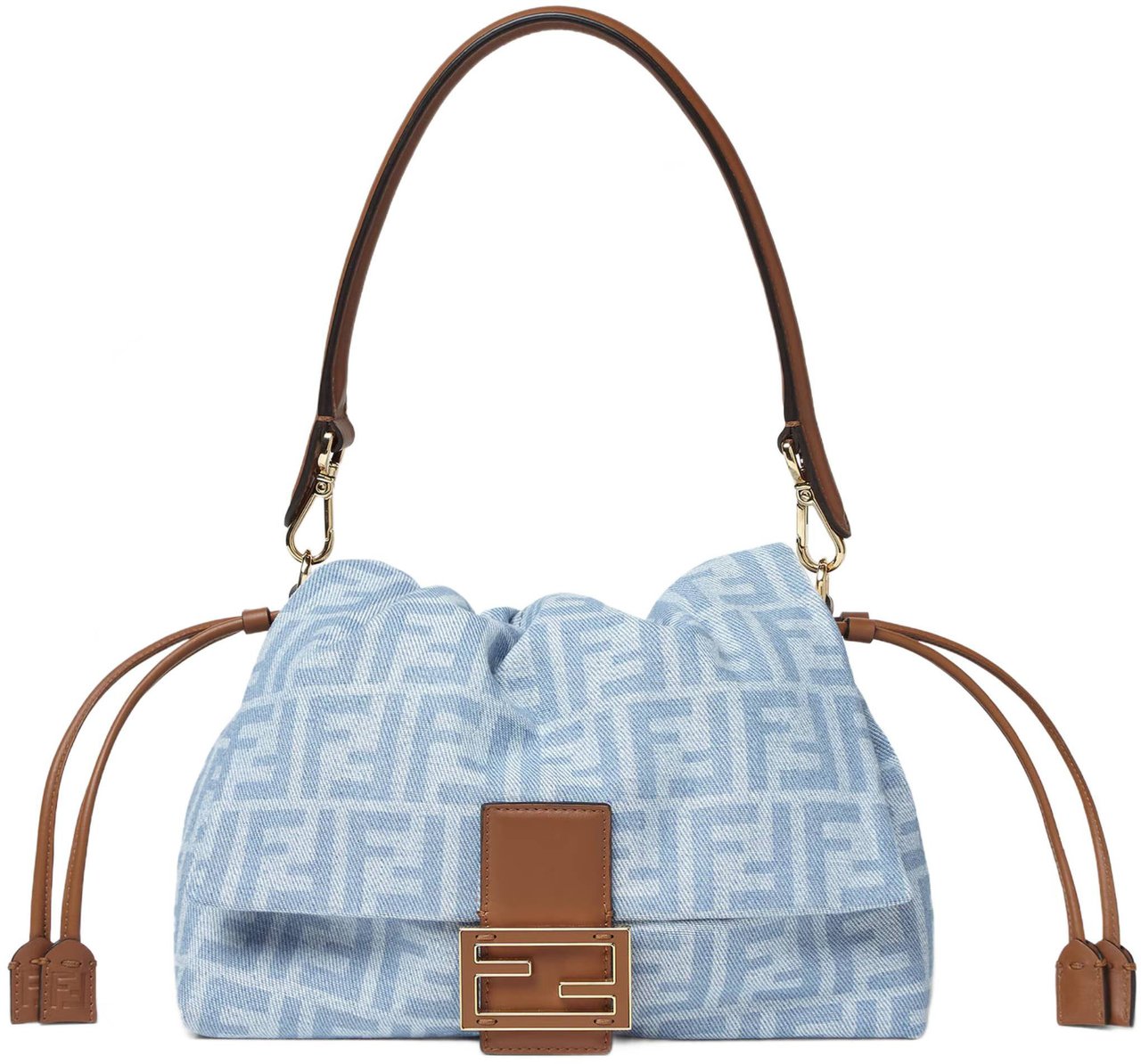 Fendi Soft Slouchy Baguette Bag with Monogram Pattern and Gold-tone Clasp Grijs