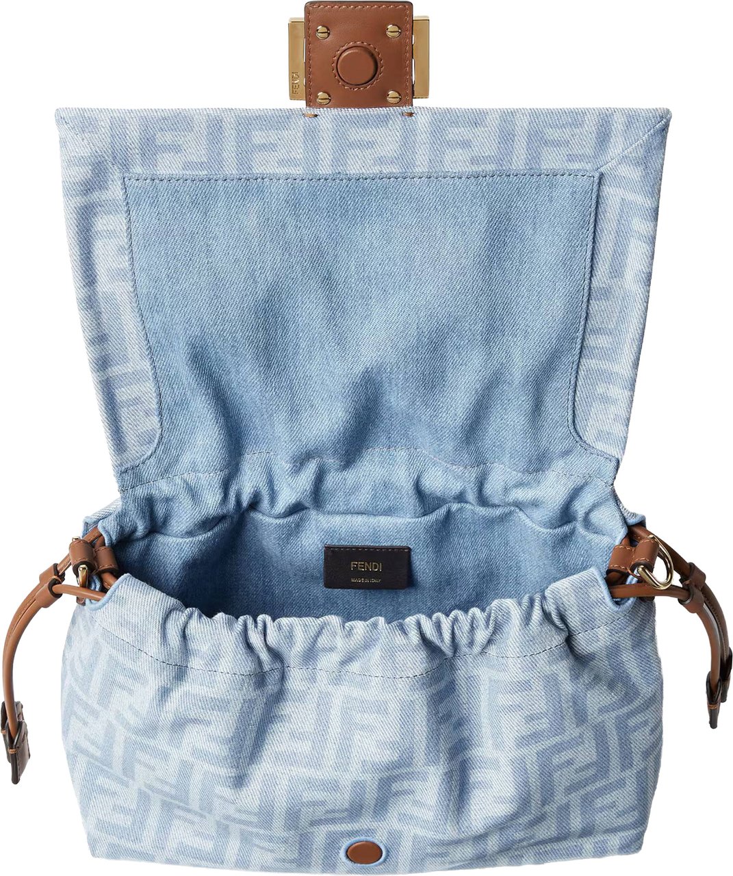 Fendi Soft Slouchy Baguette Bag with Monogram Pattern and Gold-tone Clasp Grijs