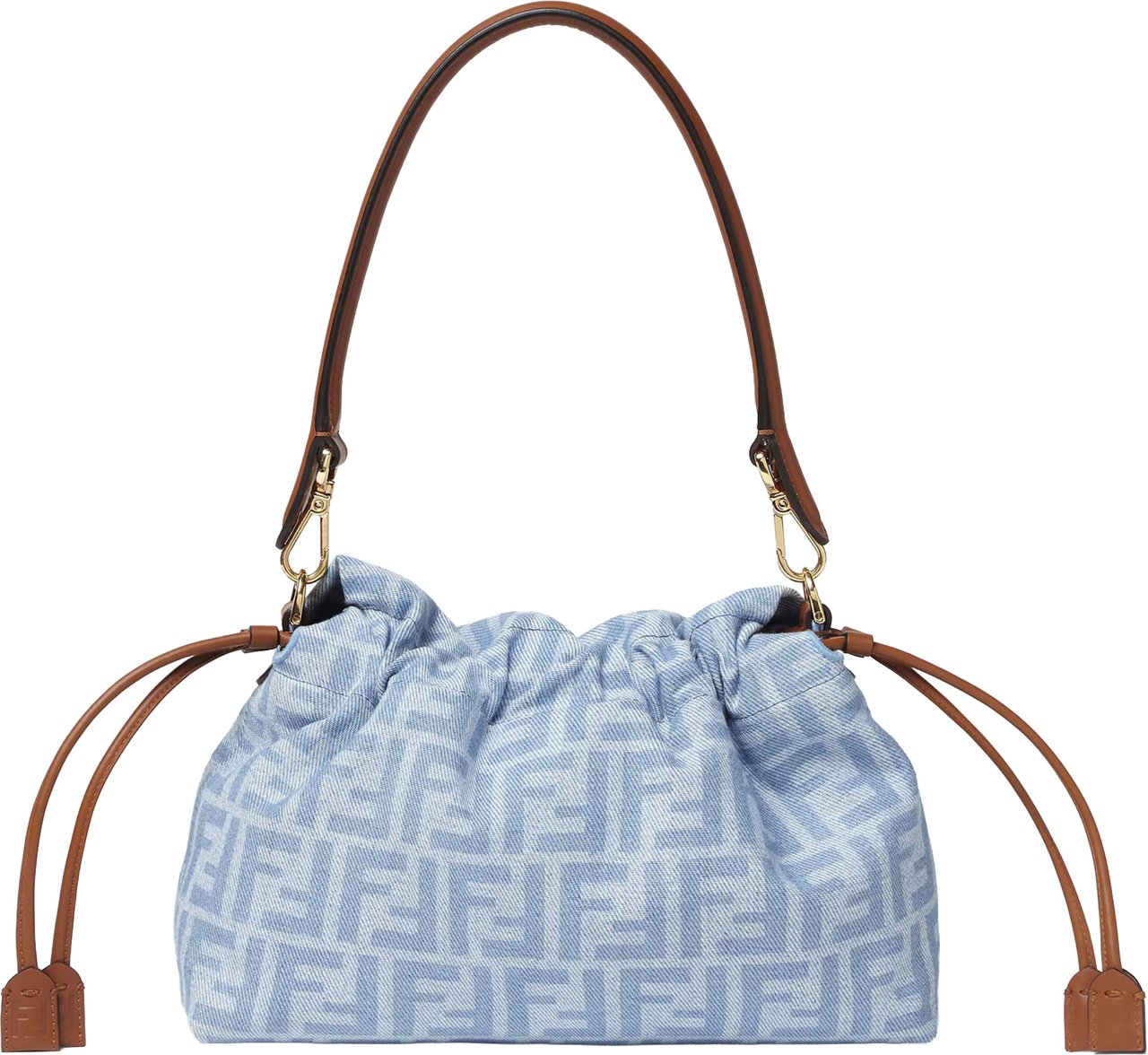 Fendi Soft Slouchy Baguette Bag with Monogram Pattern and Gold-tone Clasp Grijs