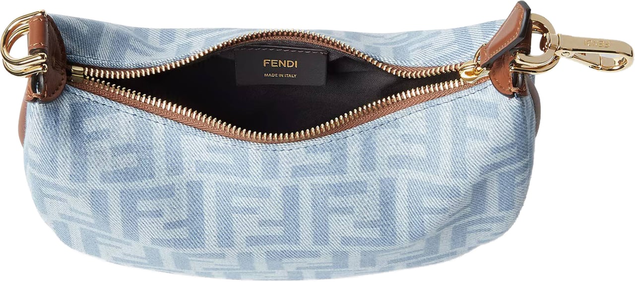 Fendi Crescent-Shaped Handbag with Light Blue Monogram and Gold Hardware Grijs