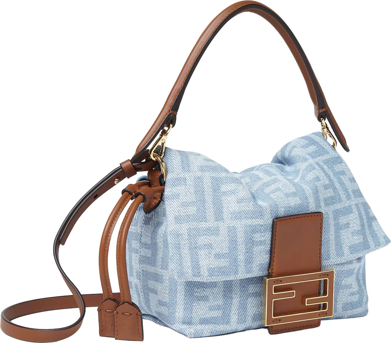 Fendi Soft Rectangular Baguette Bag with Monogram Pattern and Leather Accents Wit