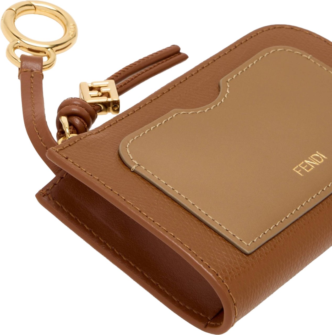Fendi Rectangular Brown Card Case Pouch with Keyring Attachment Bruin