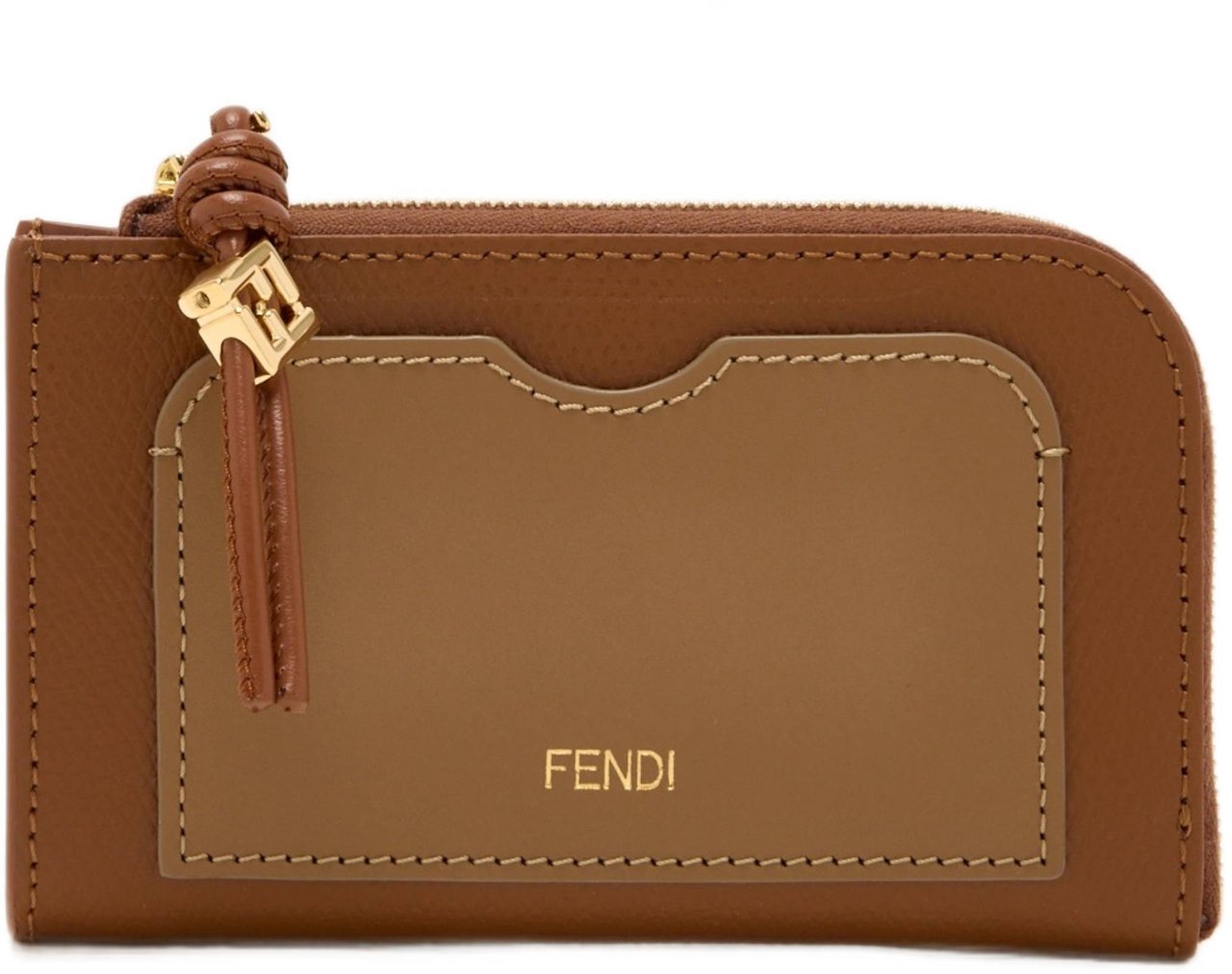 Fendi Rectangular Brown Card Case Pouch with Keyring Attachment Bruin
