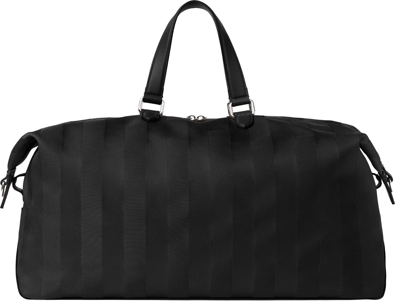 Fendi Matte Finish Black Duffle Bag with Striped Pattern and Silver Hardware Zwart