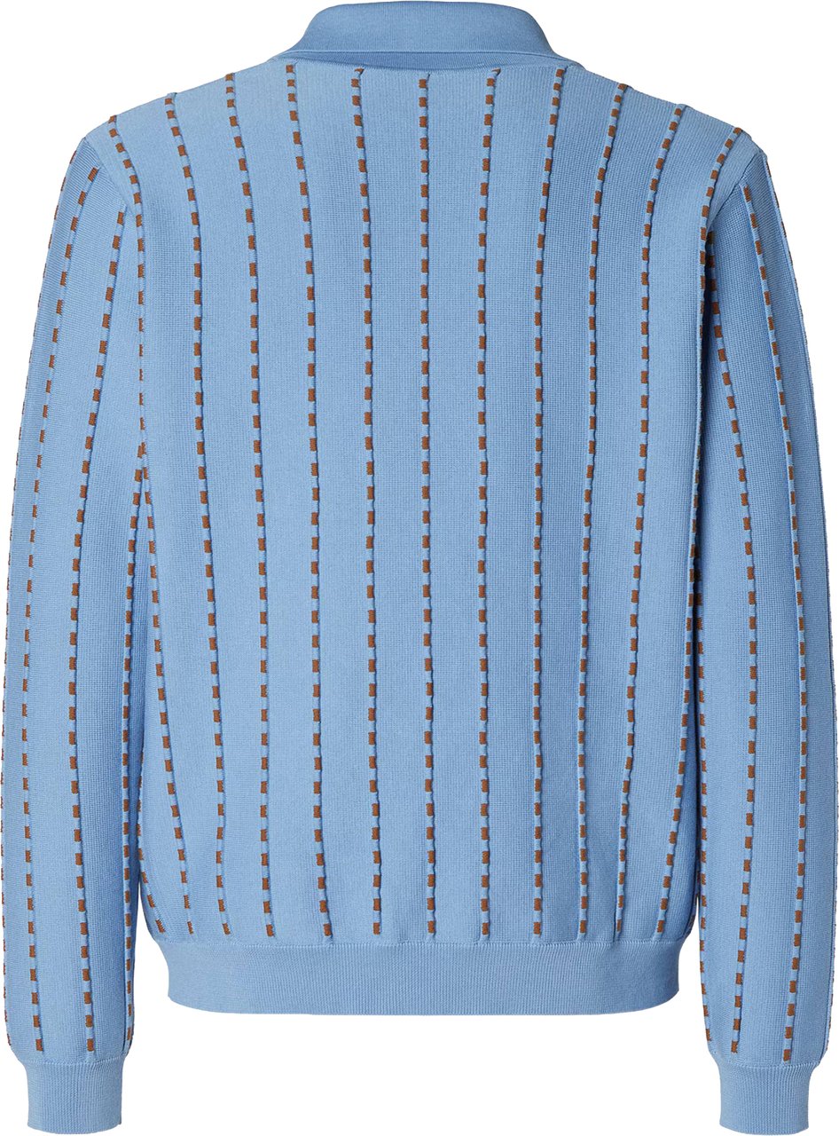 Fendi Light Blue Knit Polo Sweater with Vertical Stripes Blauw
