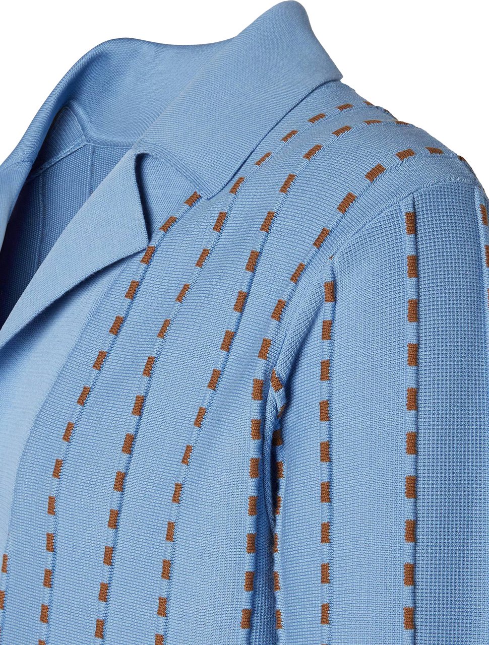 Fendi Light Blue Knit Polo Sweater with Vertical Stripes Blauw