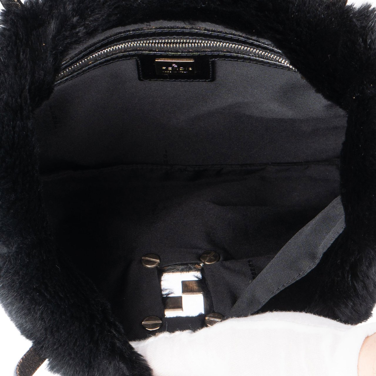 Fendi Fendi FF Buckle Black Fur Shoulder Bag Divers